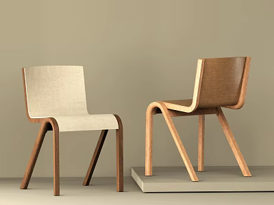 Modern Wooden Dining Chairs With Upholstered Seat And Minimalist Design 3d model