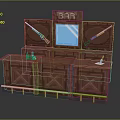 Pixel Art Bar Setup Featuring Wooden Counter Hanging Guns Green Bottles And Yellow Railings