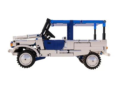 Lego Brick Built Blue And White Open Top Off Road Car With Detailed Wheels 3d model