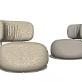 Modern Single Sofa with Light Beige Textured Fabric Curved Seat and Round Metal Legs