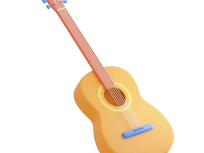 Yellow Toy Guitar For Kids With Blue Tuning Pegs And Bridge 3d model