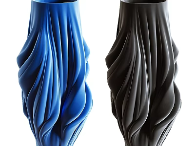 Ceramic Vases With Blue And Black Wavy Texture For Modern Home Decor 3d model