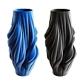 Ceramic Vases With Blue And Black Wavy Texture For Modern Home Decor