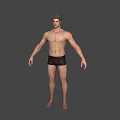 Shirtless Male 3D Model in Black Underwear Standing Pose on Gray Background
