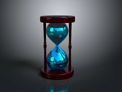 Elegant Blue Glass Hourglass With Red Wooden Base For Home Decoration 3d model