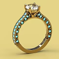 Stunning Statement Ring with Large Center Diamond and Blue Side Stones on Golden Band