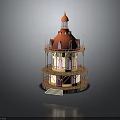 Fairy Tale Tower Building With Red Pointed Roof Multi Floor Balconies Pink Door White Steps