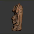 Intricately Carved Wooden Statue Holding Child On Gray Gradient Background