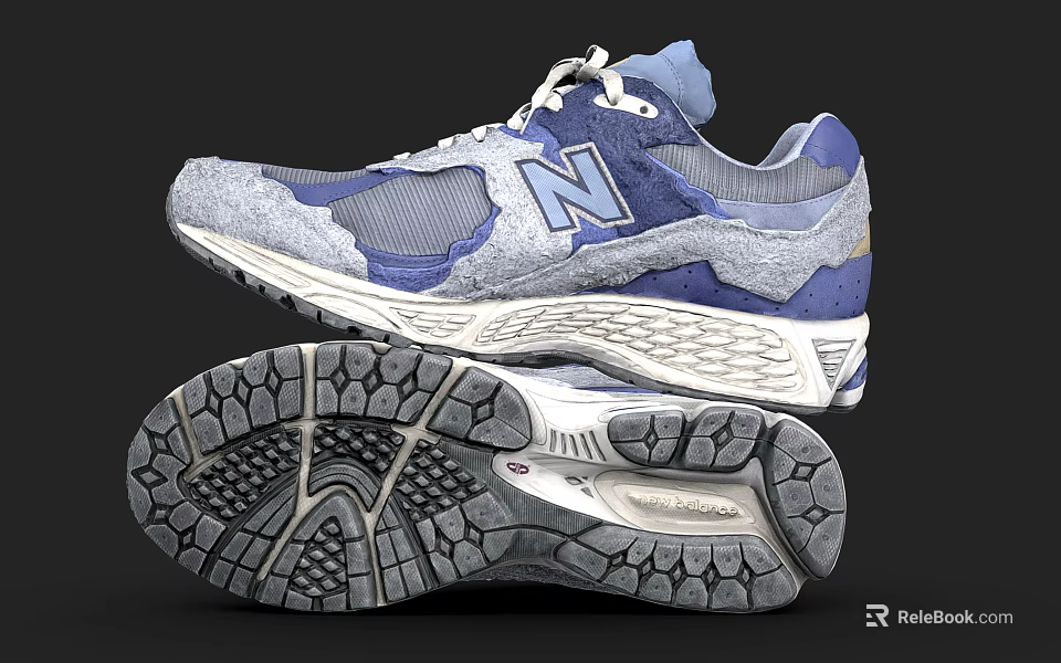 New Balance Blue Gray Running Shoes With Mesh And Suede Upper And Cushioned Sole Design 3d model 