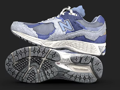 New Balance Blue Gray Running Shoes With Mesh And Suede Upper And Cushioned Sole Design 3d model