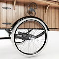 Functional Tricycle Utility Cart With Red And White Striped Canopy Wooden Carriage And Lanterns