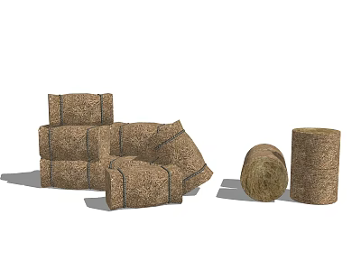 Rustic Feature Wall Decorated With Stacked Hay Bales And Natural Textures 3d model