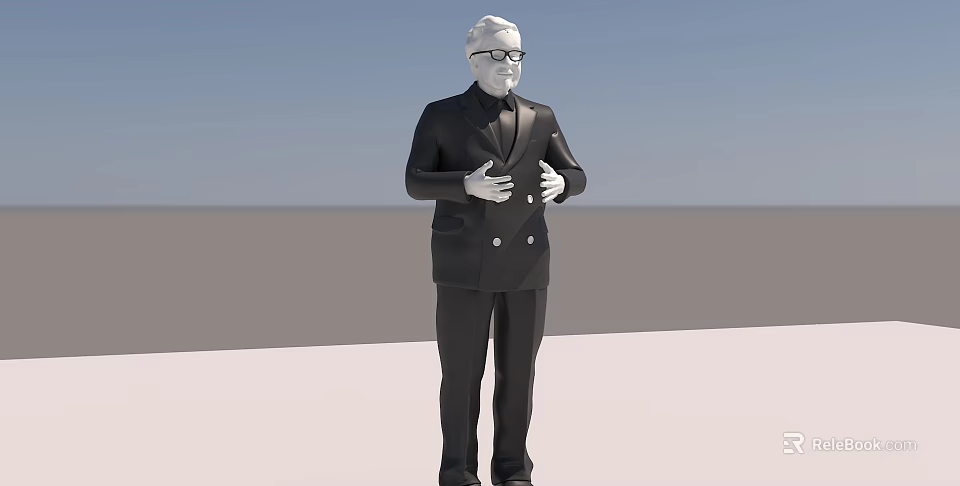 Elderly Man In Black Double Breasted Suit With White Hair And Glasses 3d model 
