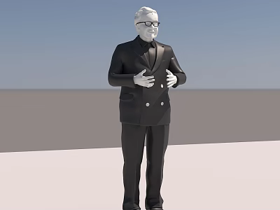 Elderly Man In Black Double Breasted Suit With White Hair And Glasses 3d model