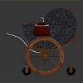 Vintage Baby Stroller With Gray Canopy Red Wheels And Colorful Toys Inside