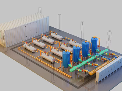 Industrial Equipment Layout With Piping Systems Storage Tanks And Container Facilities 3d model