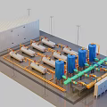 Industrial Equipment Layout With Piping Systems Storage Tanks And Container Facilities