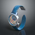 Elegant Mechanical Watch With Blue Leather Strap And Skeleton Dial Design 3d model