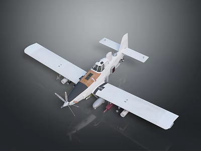 White Propeller Airplane Model With Brown Cockpit And Underwing Mounts On Gray Background 3d model