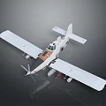 White Propeller Airplane Model With Brown Cockpit And Underwing Mounts On Gray Background