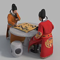 Two Men In Traditional Chinese Clothing Playing Go Game At Stone Table
