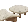 Two Round And Curved Stone Coffee Tables With Textured Surface And Wooden Legs Modern Design