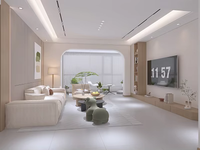 Bright Modern Minimalist Open Living And Dining Room With Warm Cozy Neutral Home Interior Design 3d model