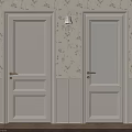 Interior With Closed And Open Doors Floral Wallpaper Wooden Flooring And Wall Sconce