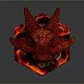 Red Dragon Head with Fiery Lava and Glowing Horns in Dark Background