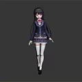 Anime Character With Purple Long Hair Blue Blazer Plaid Skirt White Stockings And Black Shoes