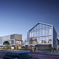 Modern School Building Design With Glass Facade Green Landscaping And Students Walking Area