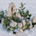 Natural Garden Ornament with Rock Formations Green Plants Mushroom Decor and Pebbles