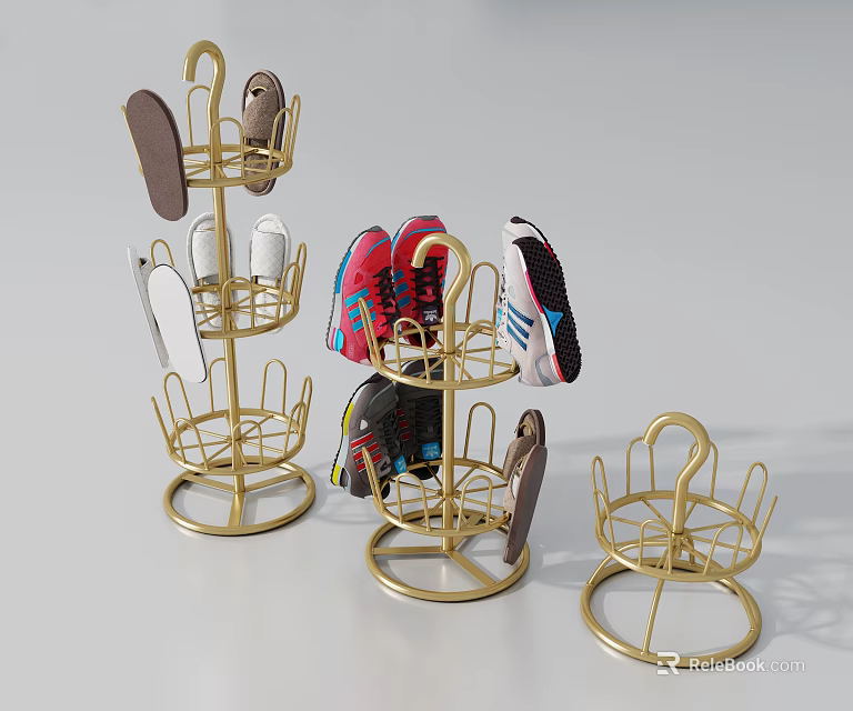 Golden Iron Slipper Storage Racks With Practical Multi Layer Design 3d model 