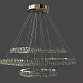 Elegant Multi Tiered Crystal Chandelier with Hanging Circular Rings and Metallic Accents