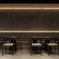 Modern Restaurant Interior Design With Tables Chairs Ceiling Lighting And Street View