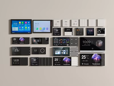 Modern Smart Switch Panels With Various Designs Temperature And Time 3d model