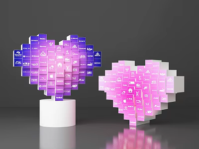 Heart Shaped Pixel Style Photo Spot With Purple Blue Pink Icons On White Base 3d model