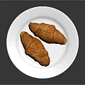 Golden Flaky Croissants Placed On A White Plate For Morning Meal
