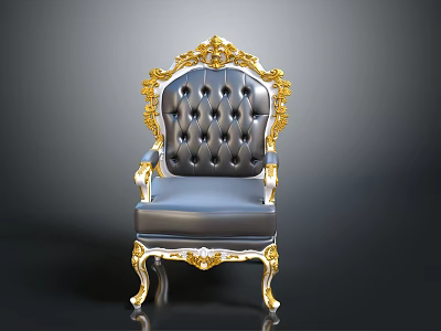 Luxury Black Leather Chair With Gold Ornate Accents And Button Tufted Back Design 3d model
