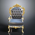 Luxury Black Leather Chair With Gold Ornate Accents And Button Tufted Back Design