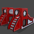 Red Playground Equipment with Dual Structures Stairs Round Windows and Star Decorations