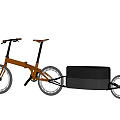 Brown Bicycle With Attached Gray Trailer And Small Flag Design