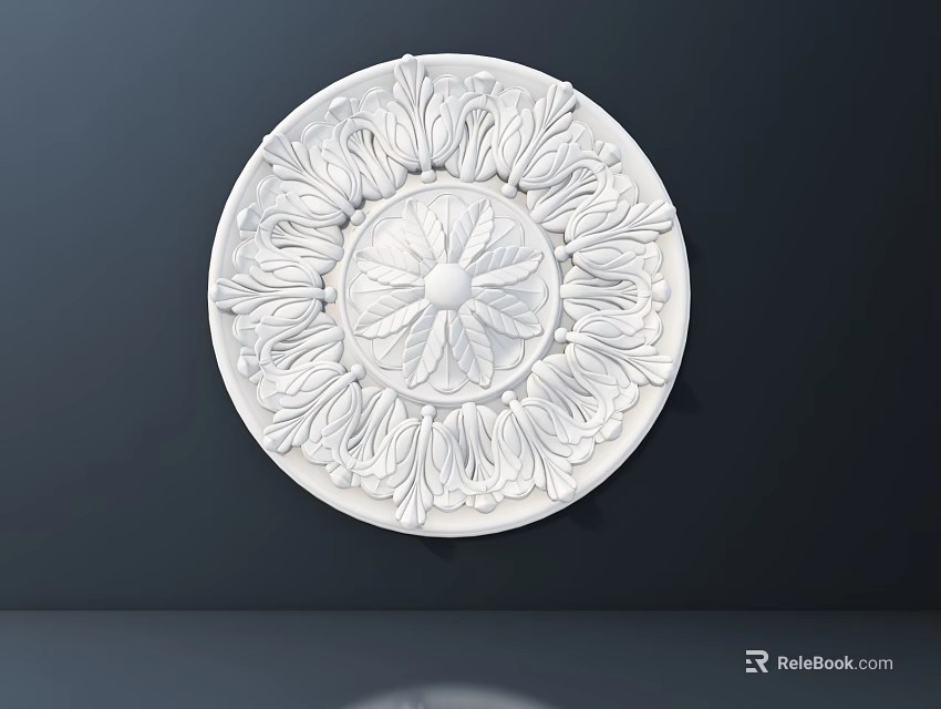 White Circular Intricate Carved Wall Decor Art With Floral Pattern Design 3d model 
