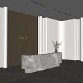 Modern Front Desk Interior With Marble Counter Potted Plant And Vertical Slat Wall