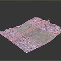 Detailed Terrain Model With Road Water Area Vegetation And Rocks