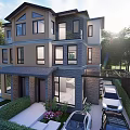 Modern Two Story Detached House Exterior With Large Windows Green Courtyard And Glass Roof