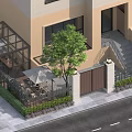 Modern Garden Landscape Design With Tree Patio Area Glass Structure And Outdoor Seating