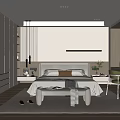 Modern Minimalist Bedroom Interior Design With White Wardrobes Grey Headboard And Green Chair
