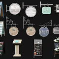 Different Types Of Business Signs Including Hanging Standing Chalkboard And Wooden Designs
