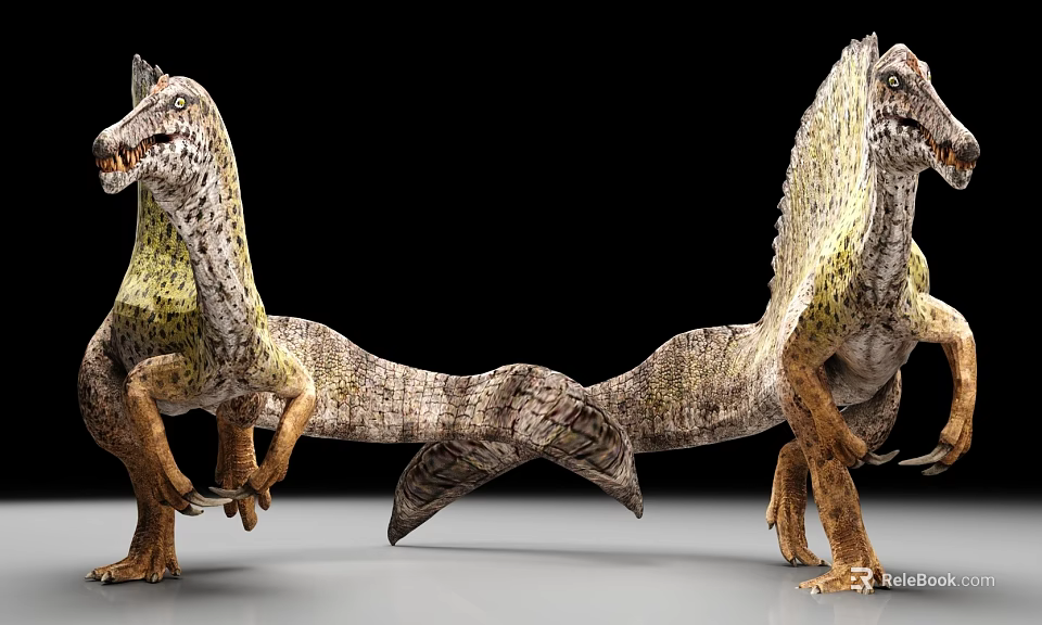 Detailed 3D Rendering Of Two Spiked Back Dinosaurs With Interconnected Tails 3d model 